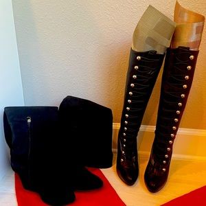 Christian Louboutin Alta Fifre Corset boots & Giuseppe Zanotti Suede Wedge boots